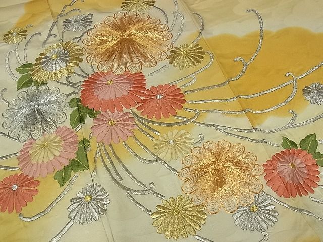 平和屋-こころ店■豪華振袖　駒刺繍　草花文　暈し染め　金銀糸　着丈158cm　裄丈64cm　正絹　逸品　B-zg9159_画像4