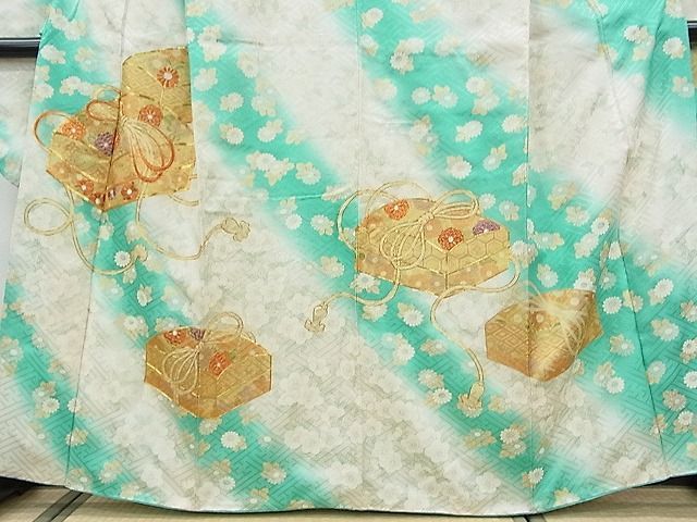 平和屋2■豪華振袖　駒刺繍　文箱花文　暈し染め　金彩　逸品　fe8820_画像4