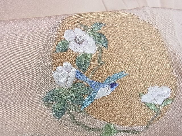 平和屋2■付下げ　刺繍　雪輪花鳥文　金銀糸　逸品　az8013_画像8