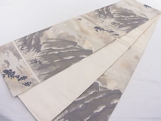 平和屋-こころ店■六通柄袋帯　遠山文　引箔　正絹　逸品　A-gk2120_画像5