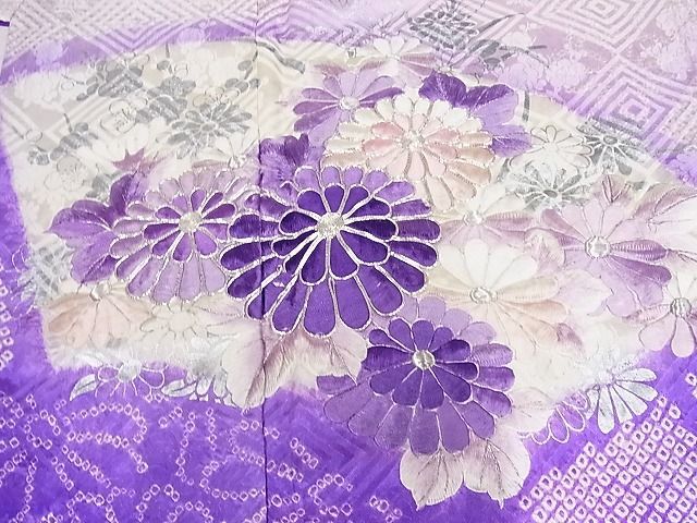 平和屋-こころ店■豪華振袖 駒刺繍 絞り 地紙草花文 やまと誂製 着丈154.5cm 裄丈62.5cm 正絹 逸品 1B-ph0713の画像4