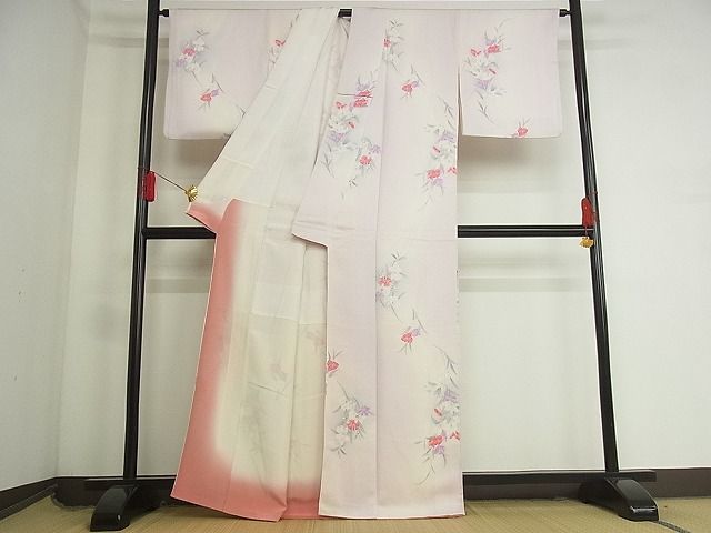 平和屋-こころ店■上質な小紋　草花文　暈し染め　着丈163cm　裄丈65.5cm　正絹　逸品　B-zg9402_画像2