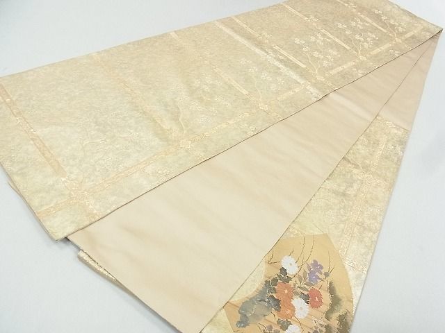 平和屋2■六通太鼓柄袋帯　地紙花松文　金彩　引箔　逸品　ox5824_画像5