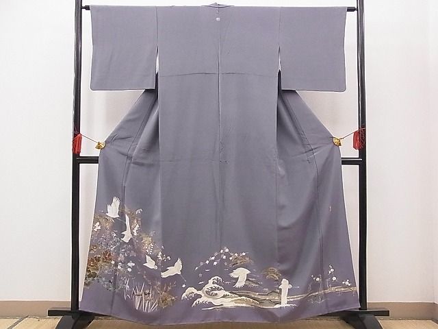 平和屋野田店■豪華色留袖　作家物　飛鶴草花文　金彩　逸品　n-sa4038_画像1