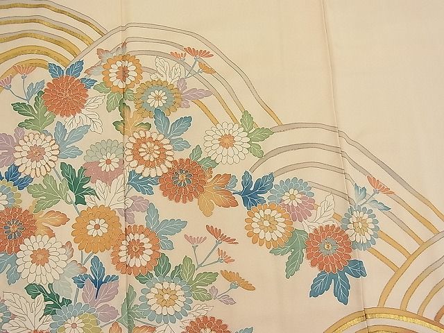 平和屋川間店■色留訪問着　駒刺繍　流水菊花文　金彩　逸品　n-pk1486_画像4