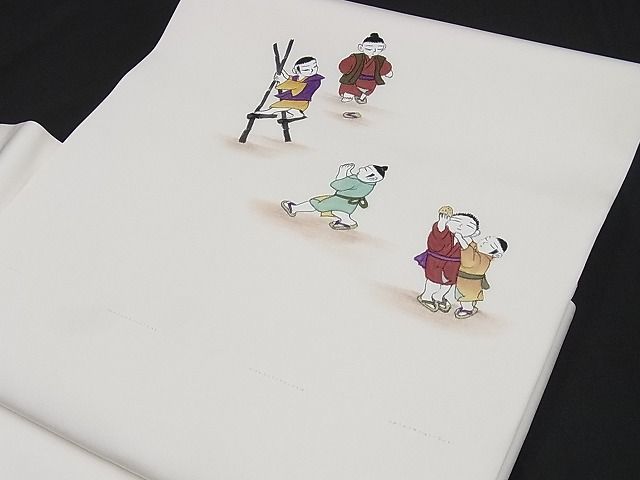 平和屋川間店■塩瀬　つけ帯　手描き　童子　正絹　逸品　B-ek2764_画像6