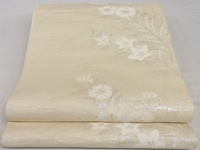 平和屋川間店■夏物　六通柄袋帯　草花文　銀糸　正絹　逸品　A-ms913_画像1