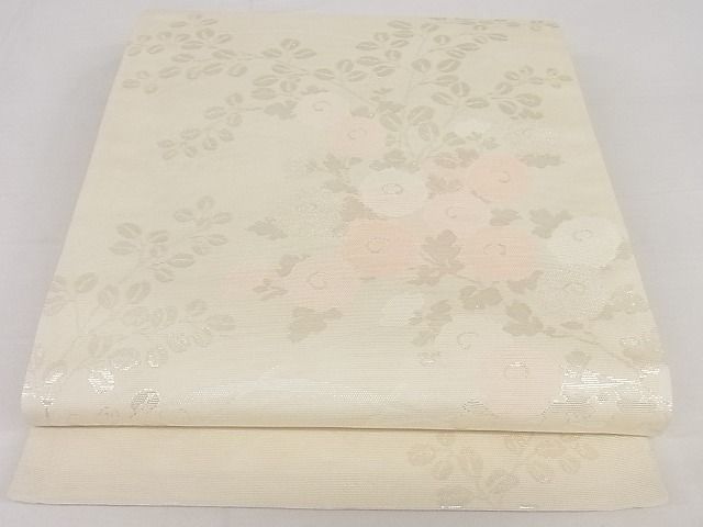 平和屋川間店■夏物　六通柄袋帯　光琳菊萩　銀糸　正絹　逸品　A-ms996_画像1