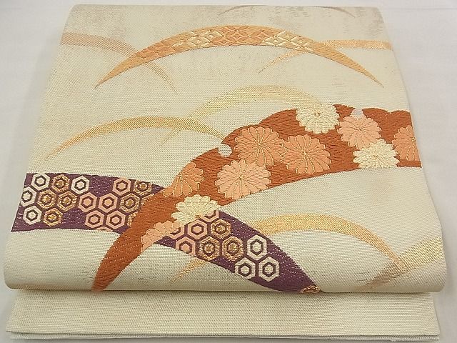 平和屋川間店■夏物　太鼓柄袋帯　唐織　本手織　雪芝吉祥花文　金糸　逸品　n-kg3032_画像1