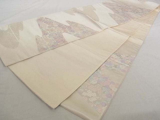 平和屋川間店■六通柄袋帯　唐織　流水花文　銀糸　正絹　逸品　A-pf5117_画像5