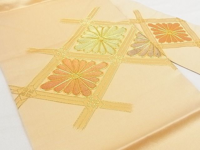 平和屋川間店■九寸名古屋帯 駒刺繍 花菱文 金糸 正絹 逸品 B-cy5282の画像2