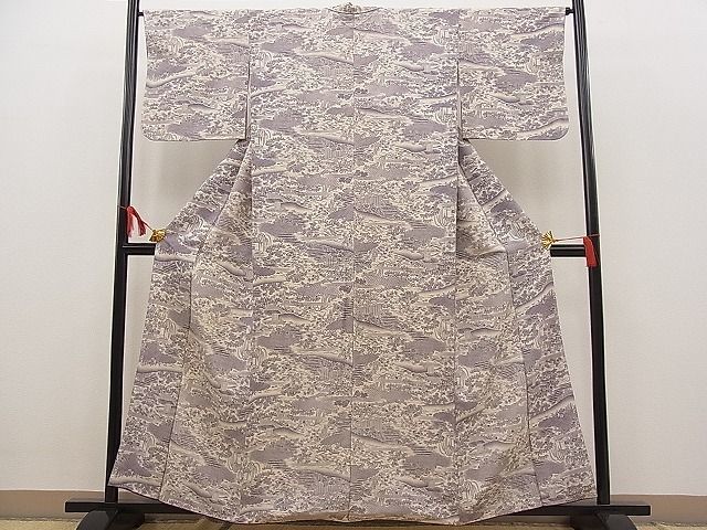 平和屋川間店■上質な小紋　雲取り吉祥風景文　お召縮緬　逸品　n-pk2873_画像2