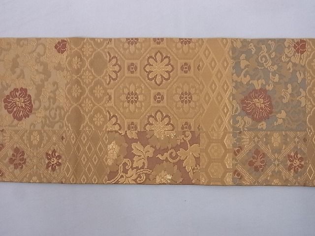 平和屋川間店■九寸名古屋帯　吉祥花鳥唐草文　金糸　正絹　逸品　A-az6132_画像6