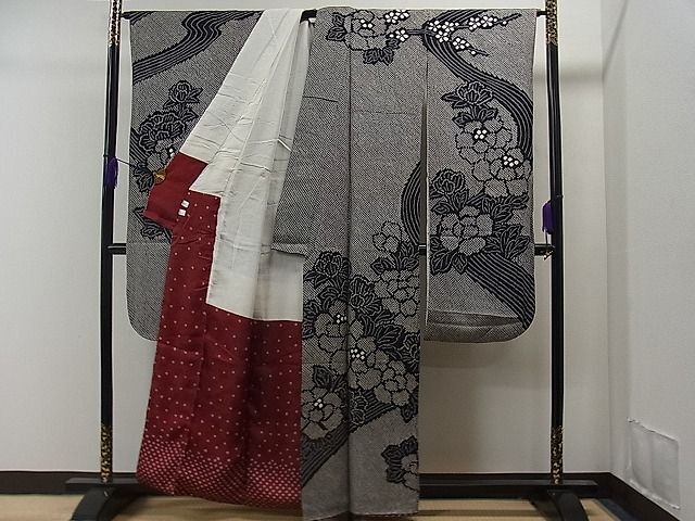 平和屋1■豪華振袖 総絞り 牡丹花文 黒地 鈴乃屋扱い 逸品 CAAA0311ycの画像4