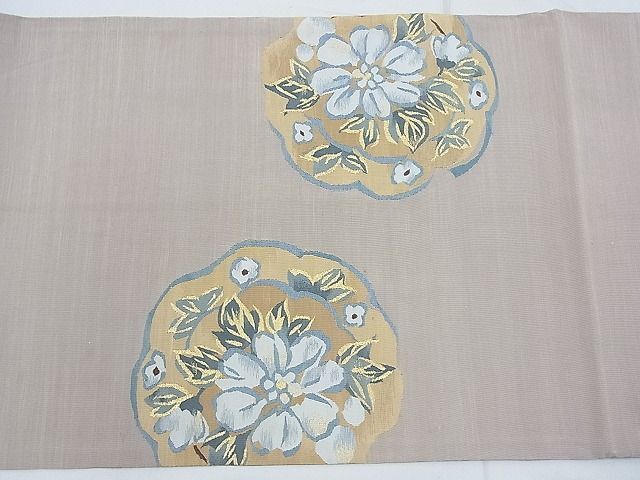 平和屋野田店■太鼓柄袋帯　すくい織　花絵皿　金糸　逸品　n-ea1654_画像5