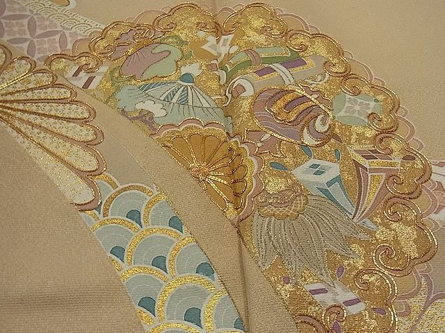 平和屋1■創業460年・千總　訪問着　駒刺繍　熨斗吉祥宝尽くし花文　金彩　逸品　CAAA0332yc_画像3