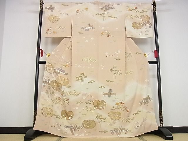  flat peace shop - here . shop # finest quality visit wear piece embroidery ground paper .. flower writing .. dyeing gold paint dress length 165.5cm sleeve length 66cm silk excellent article unused 4kk0157
