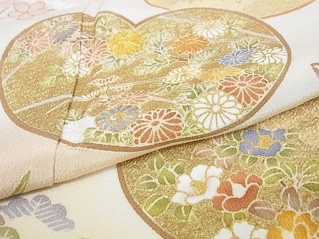  flat peace shop - here . shop # finest quality visit wear piece embroidery ground paper .. flower writing .. dyeing gold paint dress length 165.5cm sleeve length 66cm silk excellent article unused 4kk0157