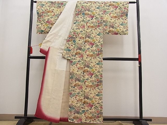 平和屋野田店■上質な小紋　型染め　流水地紙菊花文　逸品　n-pk1880_画像3