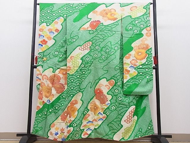 平和屋野田店■豪華振袖　絞り　駒刺繍　エ霞吉祥菊花文　金彩　逸品　n-hj8600_画像1