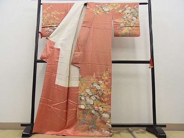 平和屋野田店■訪問着　作家物　駒刺繍　熨斗扇枝花文　金彩　逸品　n-fw6023_画像3