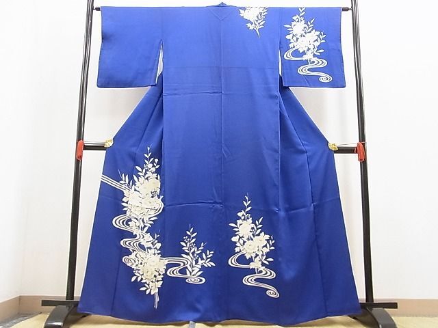 平和屋野田店■訪問着　手描き　流水草花文　逸品　n-ne3481_画像1