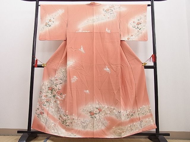 平和屋野田店■訪問着　駒刺繍　道長草花文　暈し染め　金彩　逸品　n-yc6280_画像1