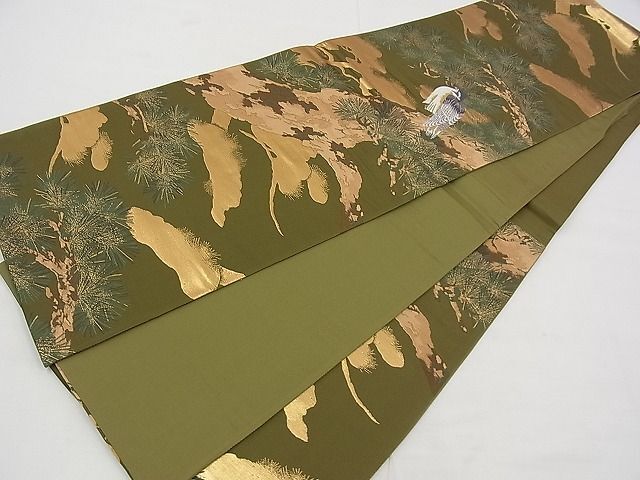 平和屋野田店■六通柄袋帯　唐織　雅翔　鷲に松　金糸　逸品　n-fw5987_画像6