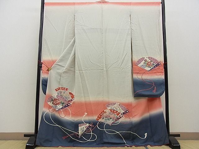 平和屋野田店■豪華振袖　檜扇花文　暈し染め　逸品　n-fw6037_画像1