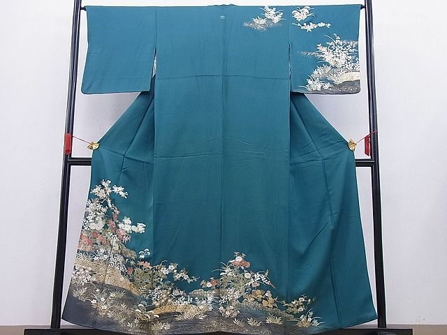 平和屋野田店■訪問着　流水草花文　暈し染め　金彩　逸品　n-gh6413_画像1