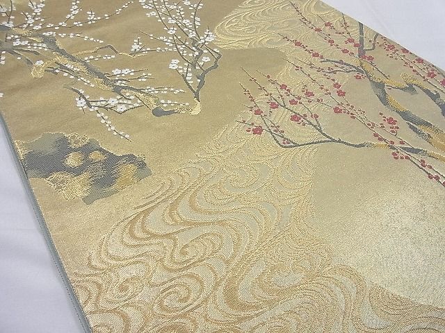 平和屋野田店■松尾光琳　太鼓柄袋帯　唐織　本金琳派紅白梅図　金糸　逸品　未使用　n-ud0552_画像2