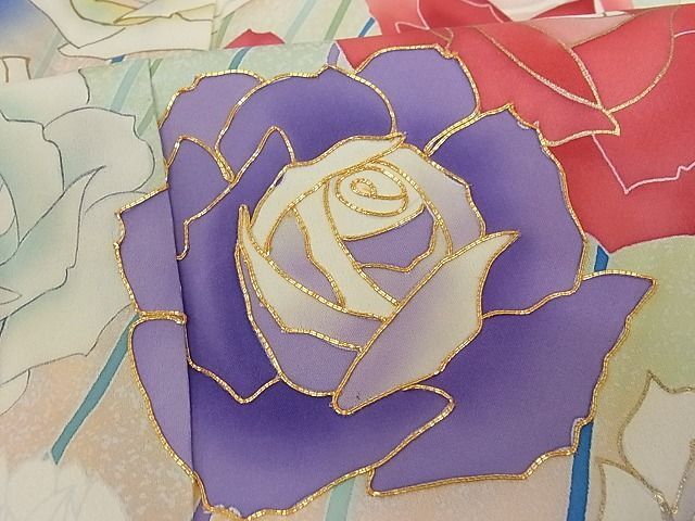 平和屋-こころ店■豪華振袖　駒刺繍　薔薇文　暈し染め　金彩　着丈173cm　裄丈68cm　正絹　逸品　AAAC5242Bnp_画像6