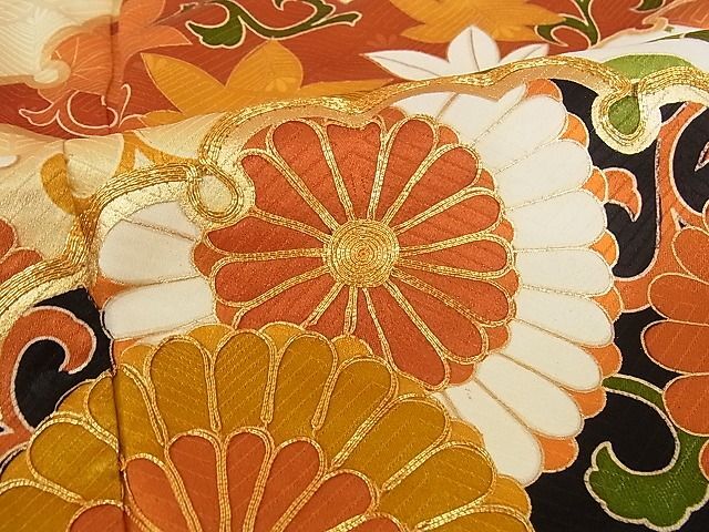 平和屋-こころ店■豪華振袖　駒刺繍　変わり青海波花文　金彩　着丈157cm　裄丈64cm　正絹　逸品　A-ja6100_画像5