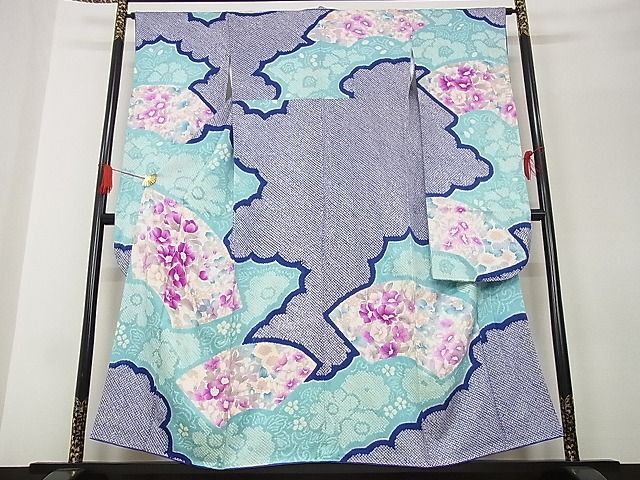 平和屋-こころ店■豪華振袖　絞り　刺繍　地紙花文　金彩　着丈156cm　裄丈64cm　正絹　逸品　A-ja6107_画像1