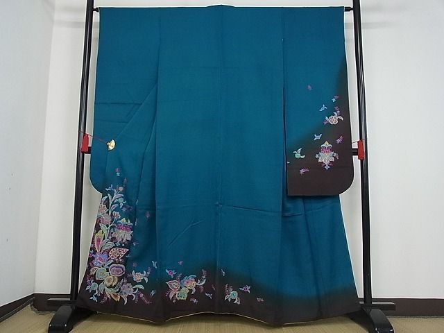 平和屋-こころ店■豪華振袖　駒刺繍　刺繍　更紗花文　暈し染め　金糸　着丈159cm　裄丈64cm　正絹　逸品　AAAC5255Bnp_画像1