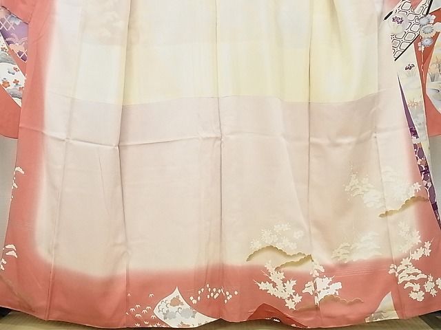 平和屋-こころ店■豪華振袖 几帳尾長鳥花文 暈し染め 金銀彩 着丈162cm 裄丈65.5cm 正絹 逸品 A-ja6093の画像6