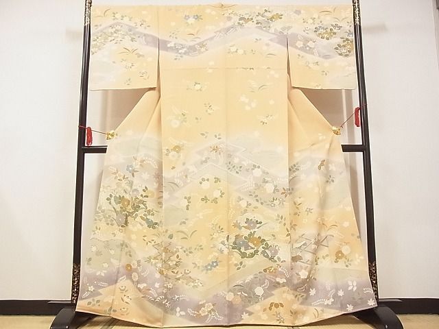 平和屋-こころ店■創業460年・千總　訪問着　駒刺繍　草花文　暈し染め　金彩　正絹　逸品　A-ta9169_画像1