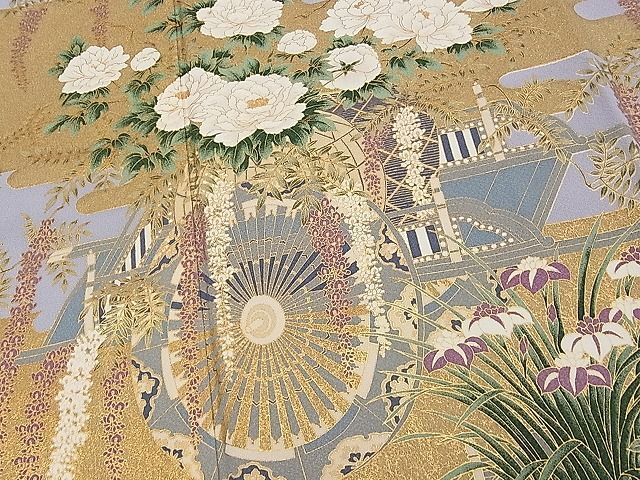 平和屋1■豪華色留袖　作家物　刺繍　霞花車文　金彩　逸品　CAAA6066tx_画像3