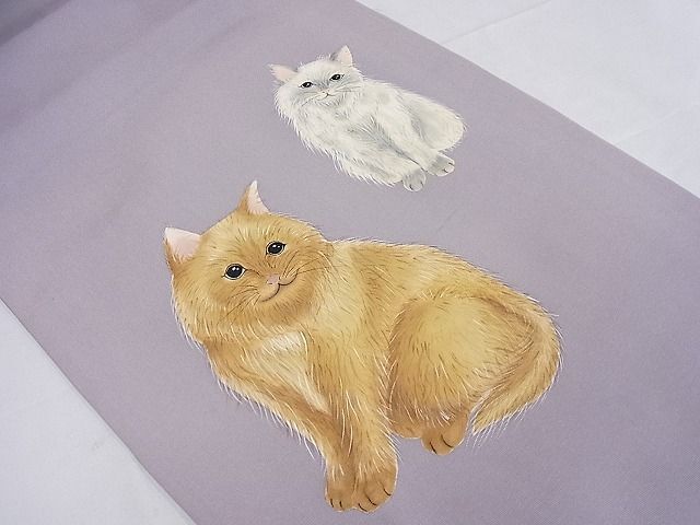 平和屋-こころ店■塩瀬　九寸開き名古屋帯　猫　正絹　逸品　AAAC4156Bph_画像2