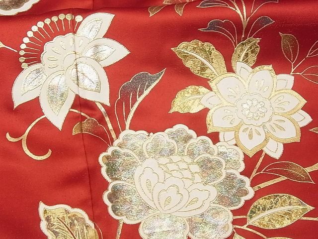 平和屋-こころ店■豪華振袖　駒刺繍　更紗花蝶文　暈し染め　金彩　正絹　逸品　A-ta9212_画像7