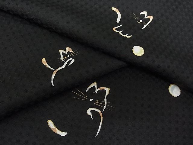 平和屋-こころ店■上質な小紋　猫　黒地　金彩　正絹　逸品　AAAC5307Bnp_画像1