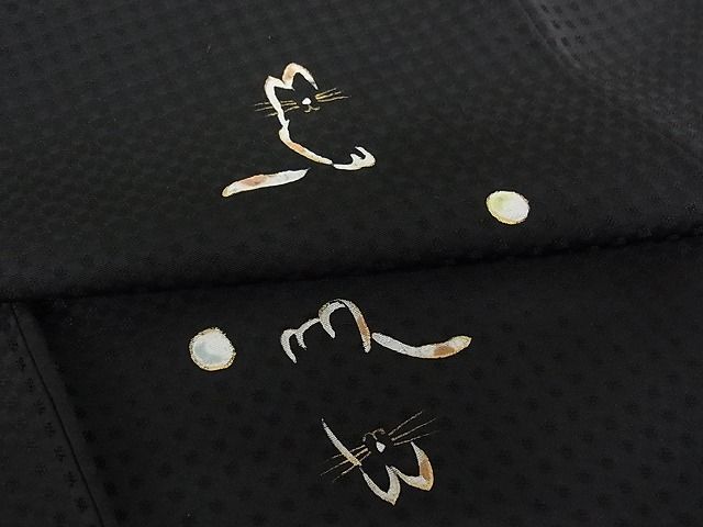 平和屋-こころ店■上質な小紋　猫　黒地　金彩　正絹　逸品　AAAC5307Bnp_画像5