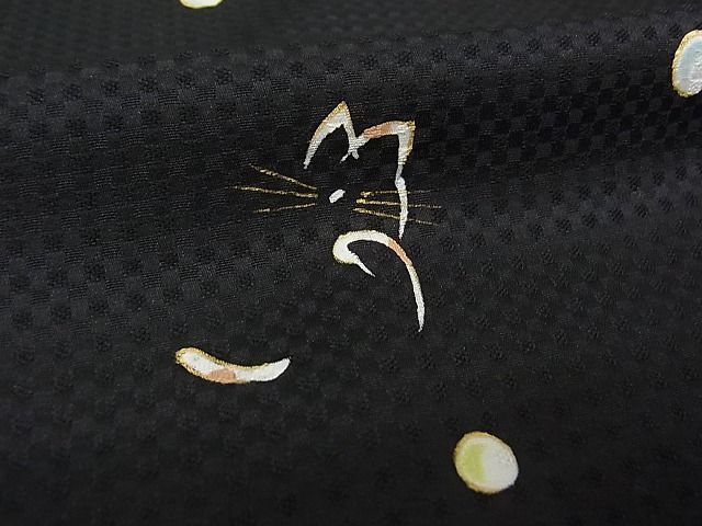 平和屋-こころ店■上質な小紋　猫　黒地　金彩　正絹　逸品　AAAC5307Bnp_画像6