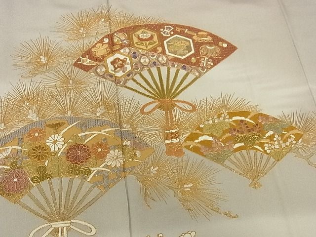 平和屋-こころ店■豪華色留袖 蘇州刺繍 扇面吉祥花文 暈し染 金彩 反端付 正絹 逸品 未使用 AAAC6241Ackの画像4