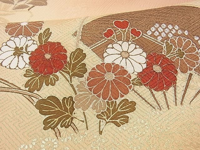 平和屋2■付下げ　反物　着尺　刺繍　扇面花文　暈し染め　金彩　逸品　未使用　DAAA2524ma_画像3