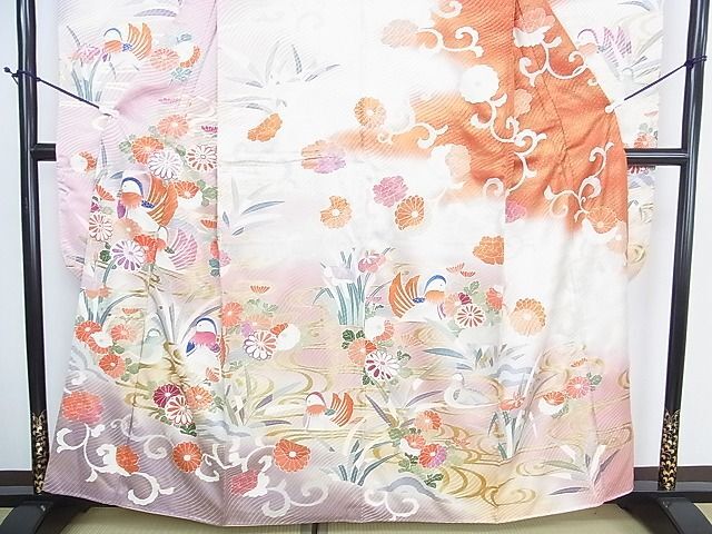 平和屋2■豪華振袖・長襦袢(袷)セット 駒刺繍 流水鴛鴦花唐草文 暈し染め 金彩 逸品 DAAB5011wbの画像5