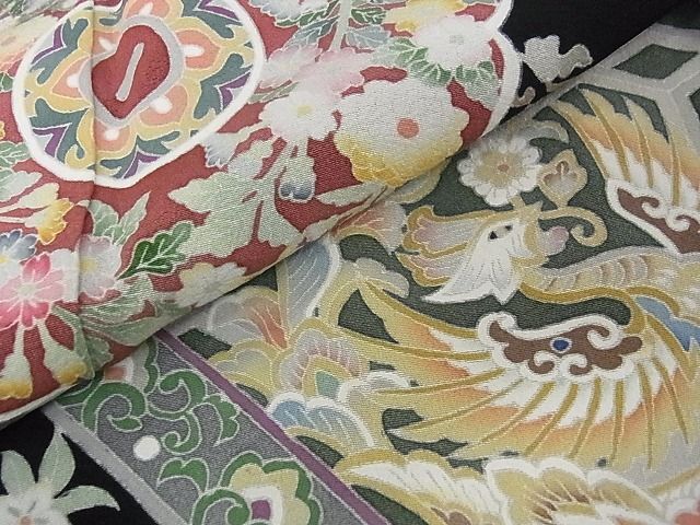 平和屋2■本加賀友禅作家 奥原一就 黒留袖 鏡裏草花文 逸品 DAAA0278eaの画像5