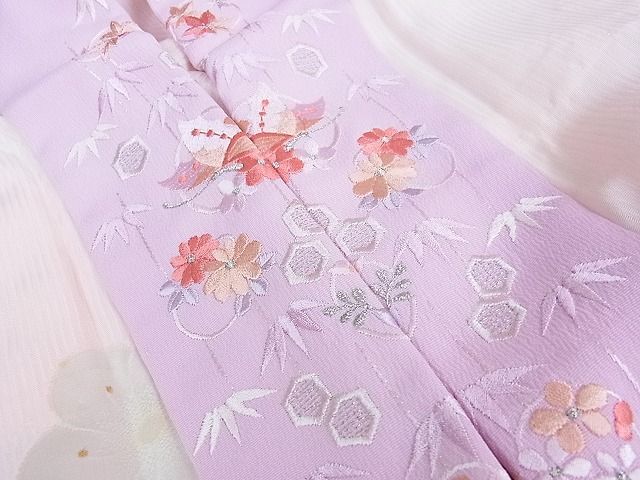 平和屋2■訪問着　長襦袢(無双仕立て・半襟刺繍)セット　駒刺繍　総刺繍　枝花文　暈し染め　逸品　DAAB5021wb_画像9