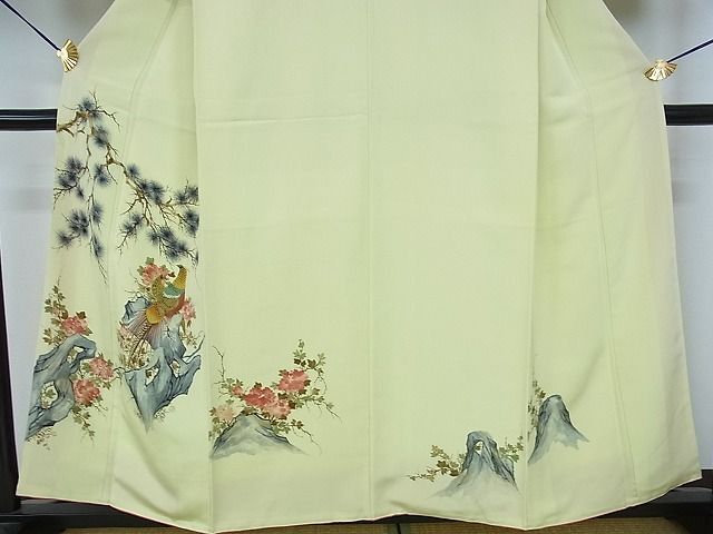 平和屋川間店■訪問着　手描き　尾長鳥花文　逸品　op5320_画像4