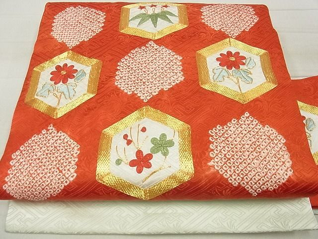 平和屋川間店■九寸名古屋帯 駒刺繍 絞り 亀甲草花文 逸品 ga2228の画像1